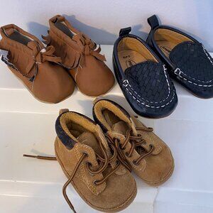 Brown & Black Baby Shoes Set - Moccasins Loafers & Boots 3-6M